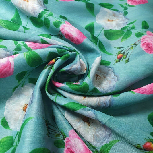 Digital Floral Print Muslin Polyester Soft Dress Drape Craft Fabric 44" By Meter (Design 1)