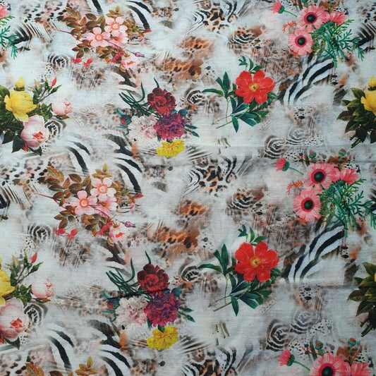 Digital Floral Print Muslin Polyester Soft Dress Drape Craft Fabric 44" By Meter (Design 14)