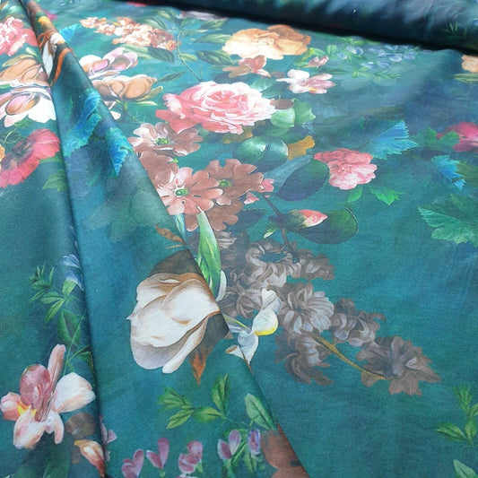 Weicher Musselin-Polyesterstoff mit digitalem Blumendruck, für Kleider, Drapierungen und Bastelarbeiten, 111,8 cm pro Meter (Design 15)