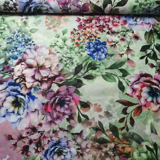 Weicher Musselin-Polyesterstoff mit digitalem Blumendruck, für Kleider, Drapierungen und Bastelarbeiten, 111,8 cm pro Meter (Design 17)