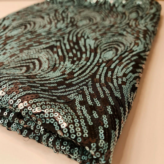 Hochwertiger Netzstoff mit Pailletten und Glitzer, Stickereien, Kleiderbastelmaterial, 150 cm (türkisschwarz)