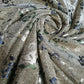 Champagne Gold Shimmer Moonlight Floral Printed Shiny Stretch Glitter Nylon Backdrop Fabric 58" By The Meter