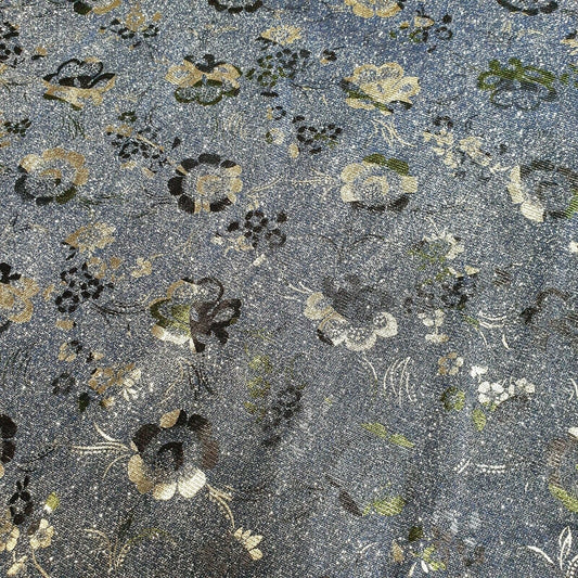 Königsblauer, schimmernder, floral bedruckter, glänzender Stretch-Nylon-Hintergrundstoff mit Mondlicht-Motiv, 147,3 cm