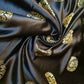 Oriental Chinese Embroidery Brocade Poly Silk Satin Oriental Jacquard Fabric 45" (Black)