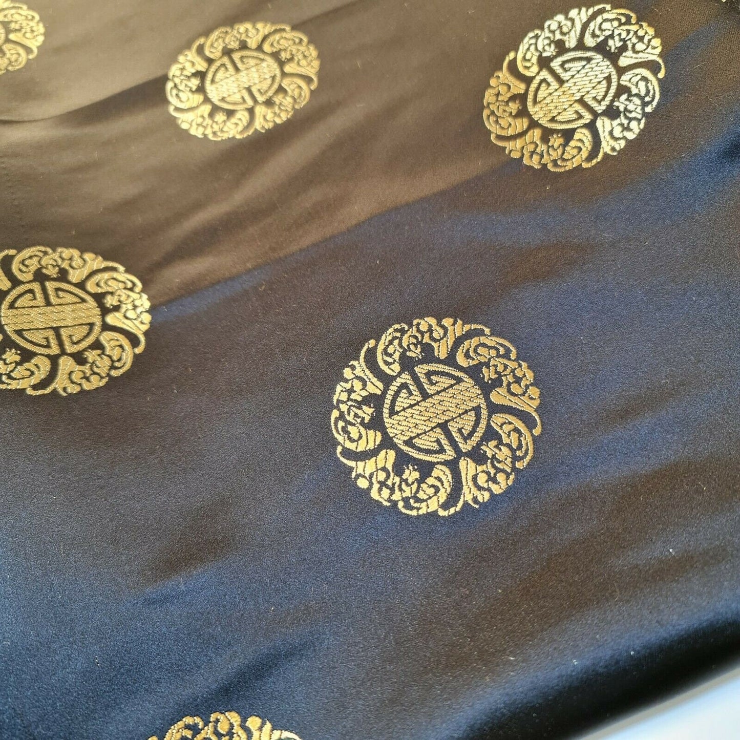 Oriental Chinese Embroidery Brocade Poly Silk Satin Oriental Jacquard Fabric 45" (Black)