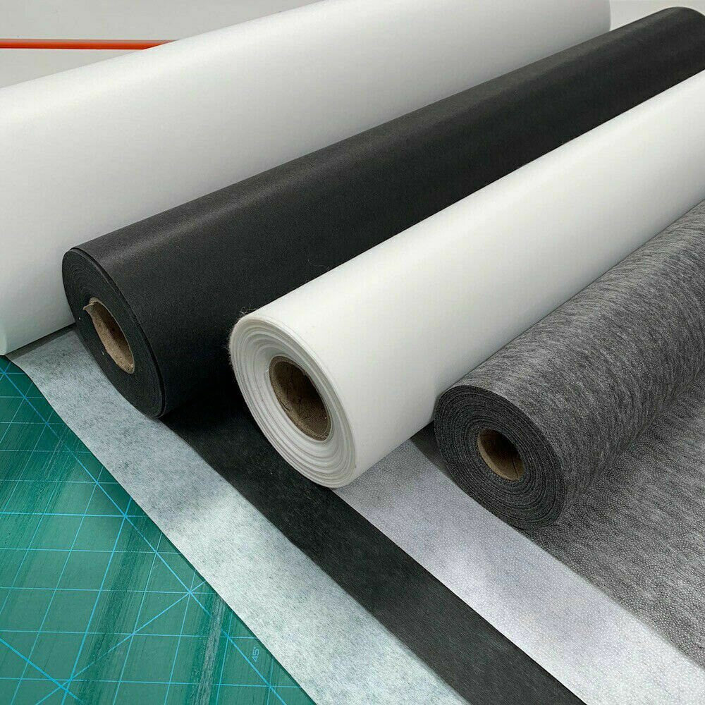 1 Metre Pack Black Iron On Fusible White Interfacing Light Medium Weight