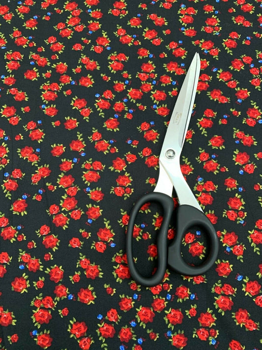 100% Cotton Jersey Stretch Medium Weight Black Red Roses Print Dress Craft 58"