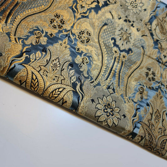 Ornamental Damask Premium Gold Metallic Indian Banarasi Brocade Fabric 44" Meter (SILVER GREY)