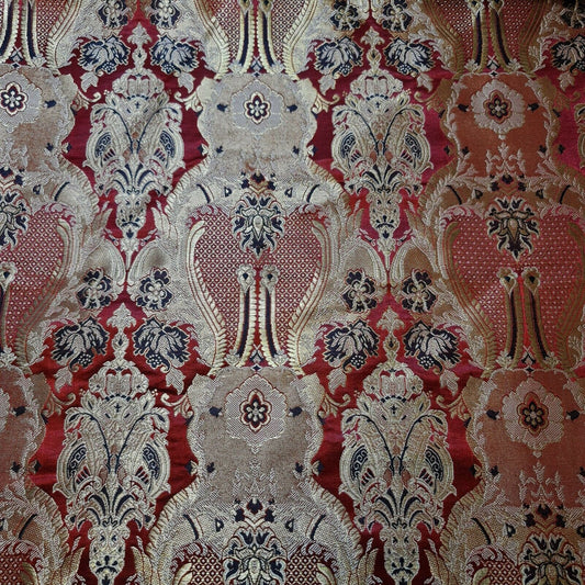 Ornamentaler Damast, hochwertiger, goldmetallischer indischer Banarasi-Brokatstoff, 111,8 cm (rot)