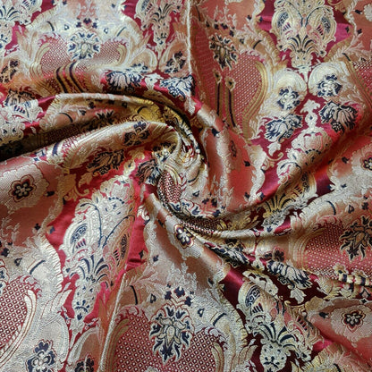 RED Floral Brocade Jacquard Banarasi Fabric – 44” Wide – Indian Dress, Craft, Costume & Curtain Material (By the Metre)