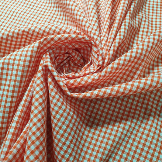 Gingham Polycotton Fabric 1/8" Check Sewing Dressmaking Curtains 112cm 44" Wide (Orange)