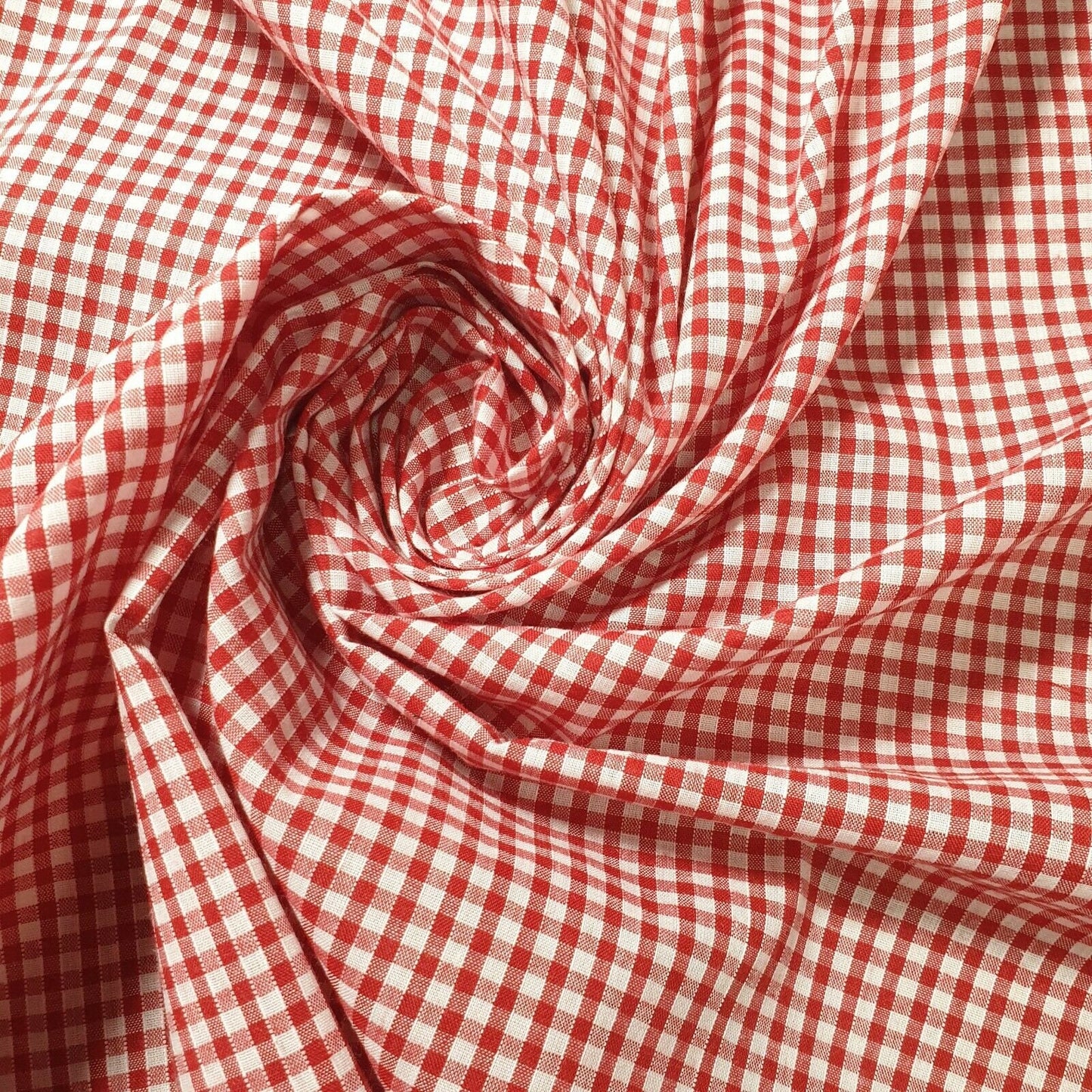 Gingham Polycotton Fabric 1/8" Check Sewing Dressmaking Curtains 112cm 44" Wide(Red)