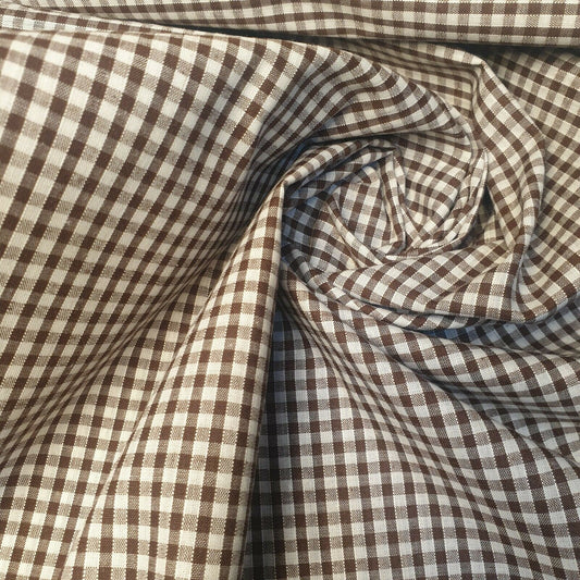 Gingham Polycotton Fabric 1/8" Check Sewing Dressmaking Curtains 112cm 44" Wide (Brown)