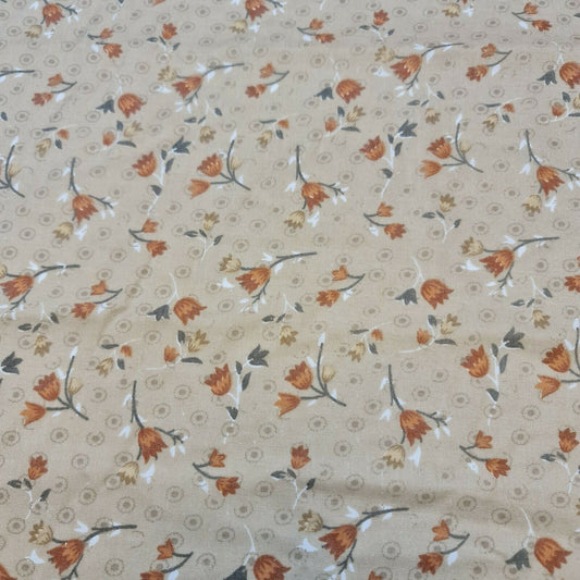 Vintage Floral Printed Polycotton Soft Dress Craft Fabric 58" By The Meter (Coffee)