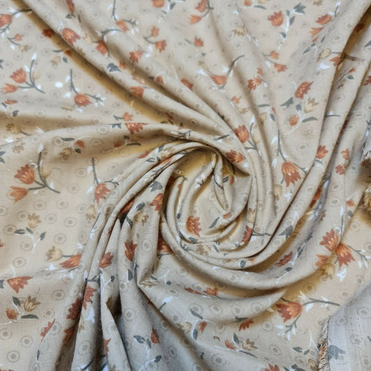 Weicher Polycotton-Kleiderstoff mit Blumenmuster im Vintage-Stil, 147,3 cm, Meterware (Kaffee)