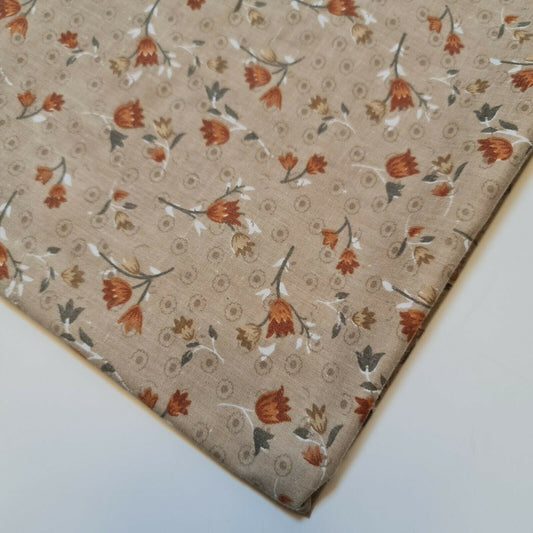 Coffee Vintage Floral Printed Polycotton Soft Dress Craft Fabric 58" By The Meter