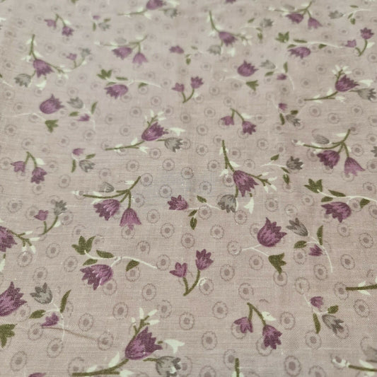 Lilac Vintage Floral Printed Polycotton Soft Dress Craft Fabric 58" By The Meter