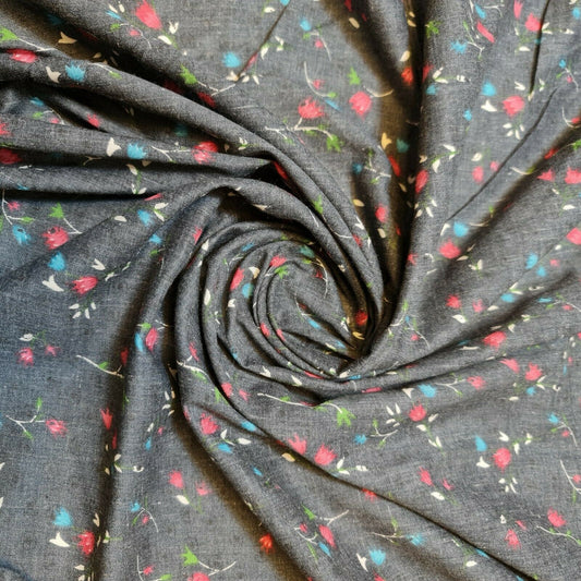 Grey Vintage Floral Printed Polycotton Soft Dress Craft Fabric 58" By The Meter