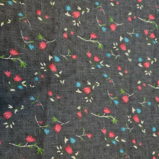 Grey Vintage Floral Printed Polycotton Soft Dress Craft Fabric 58" By The Meter