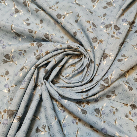 Sky Vintage Floral Printed Polycotton Soft Dress Craft Fabric 58" By The Meter