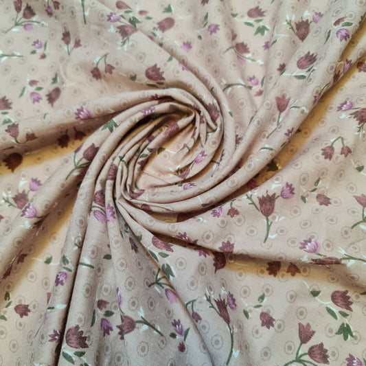 Mauve Vintage Floral Printed Polycotton Soft Dress Craft Fabric 58" By The Meter