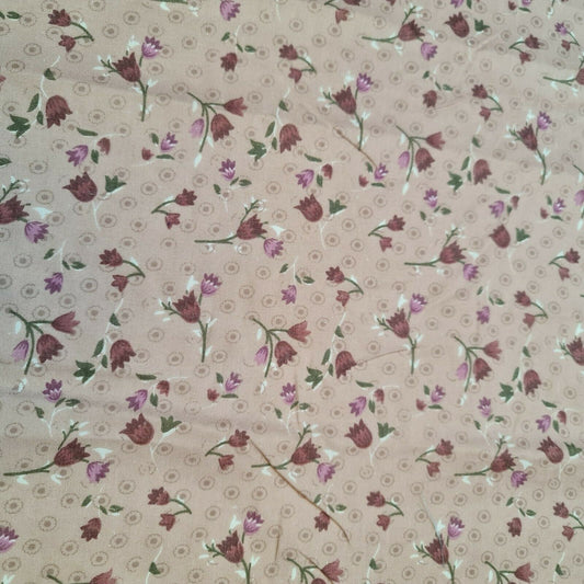 Mauve Vintage Floral Printed Polycotton Soft Dress Craft Fabric 58" By The Meter