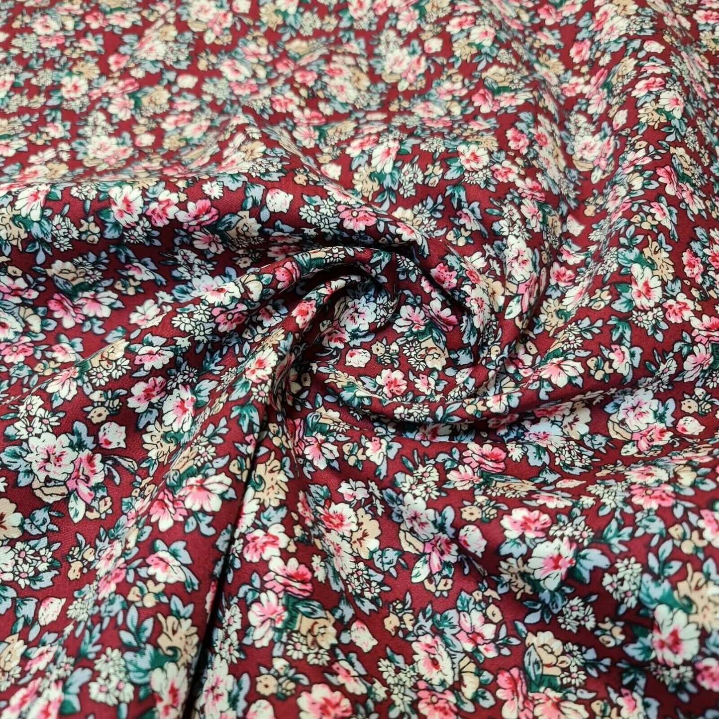 100% Cotton Poplin Floral Spring Bloom Print Fabric Dress Craft Soft Fabric 58" (Cerise Base)