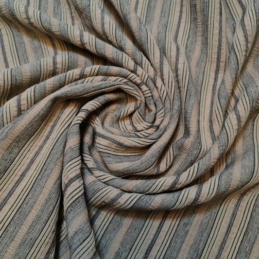 Cord 100% Cotton Stripe Jacquard Non Stretch Craft Dress Upholstery Fabric 58" (Beige Base)