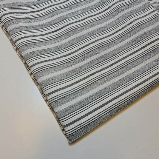 White Grey Cord 100% Cotton Stripe Jacquard Non Stretch Craft Dress Upholstery Fabric 58" By the Meter