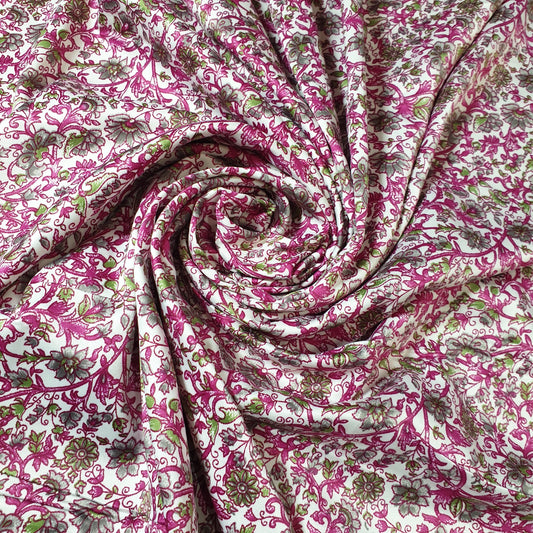 Hot Pink Floral Printed Satin Fabric 58" Wide – By the Meter, Dress & Draping Material