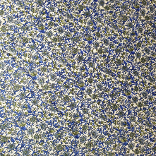 Blue Floral Printed Satin Fabric 58" Wide – By the Meter, Dress & Draping Material