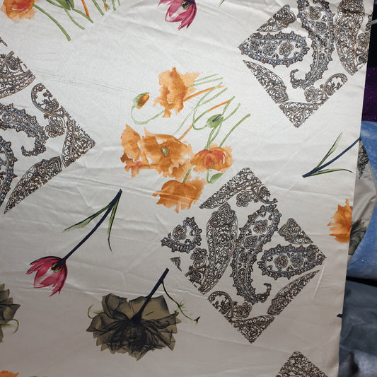 Floral Silk Satin Printed Dress Drape Fabric Material 58" By The Meter d#4 (Colour 4)