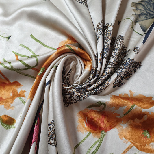 Floral Printed Satin Fabric 58" Wide – By the Meter, Dress & Draping Material