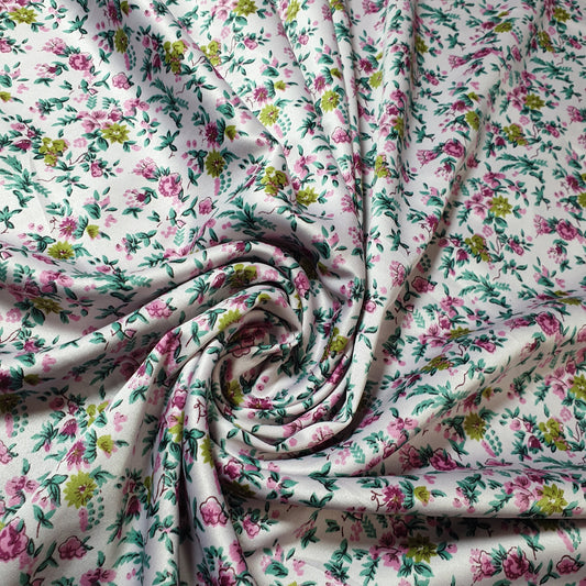 Floral Silk Satin Printed Dress Drape Fabric Material 58" By The Meter d#3 (Colour 1)