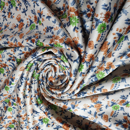 Floral Silk Satin Printed Dress Drape Fabric Material 58" By The Meter d#3 (Colour 3)