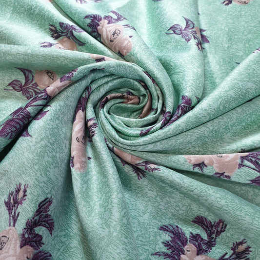 Blumenmuster, bedruckter Seidensatin, Kleiderstoff, 147,3 cm, Meterware (Farbe 1)