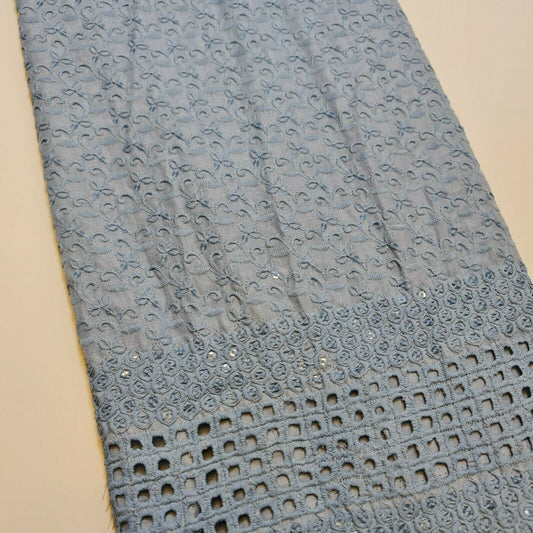 Neuer weicher Baumwollbatist mit Lochstickerei, Bordüre, Kleiderbastelstoff, 50"J (Entenei)