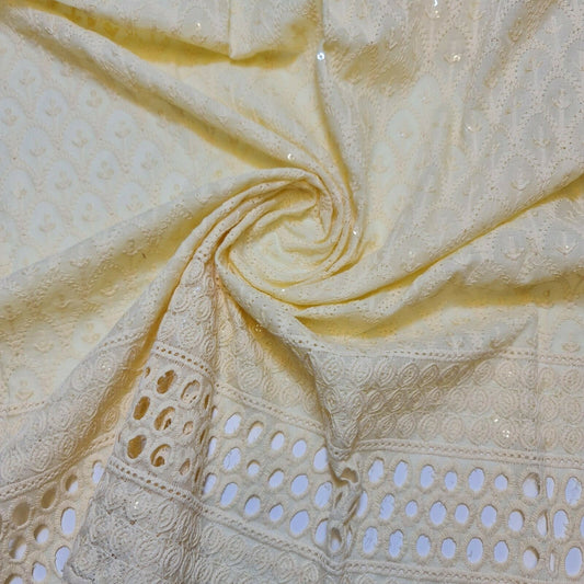 New Cotton Lawn Soft Broderie Anglaise Embroidery Border Dress Craft Fabric 50"J (Yellow)
