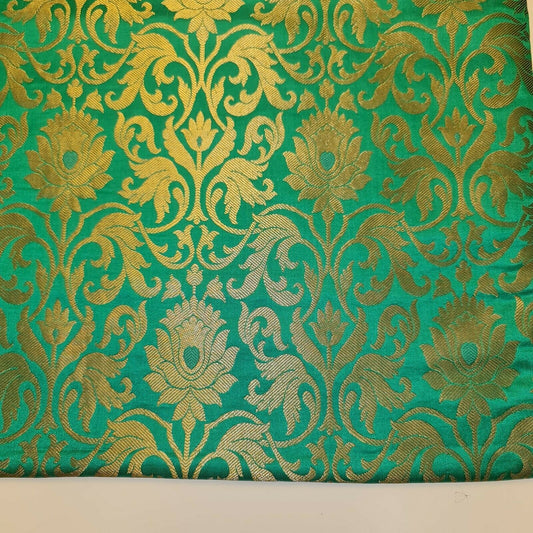 Luxurious Floral Gold Metallic Indian Banarasi Brocade Fabric 44" By The Meter (Jade)
