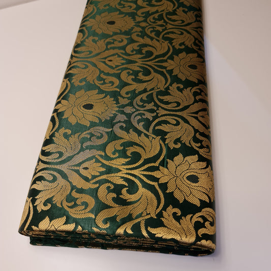 Bottle Green Floral Brocade Jacquard Banarasi Fabric – 44” Wide – Indian Dress, Craft, Costume & Curtain Material (By the Meter)
