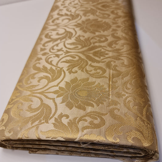 Luxurious Floral Gold Metallic Indian Banarasi Brocade Fabric 44" By The Meter (Gold)