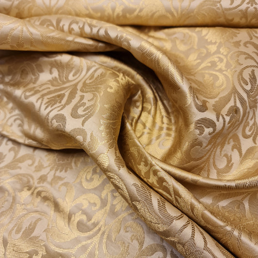 Luxurious Floral Gold Metallic Indian Banarasi Brocade Fabric 44" By The Meter (Gold)
