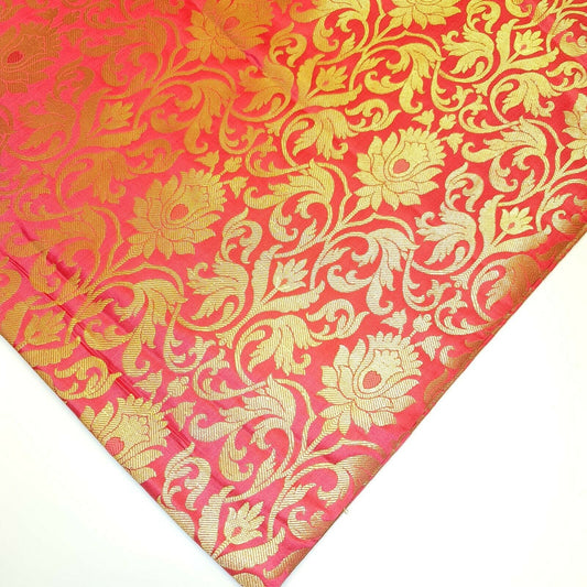 Coral Pink Floral Brocade Jacquard Banarasi Fabric – 44” Wide – Indian Dress, Craft, Costume & Curtain Material (By the Meter)