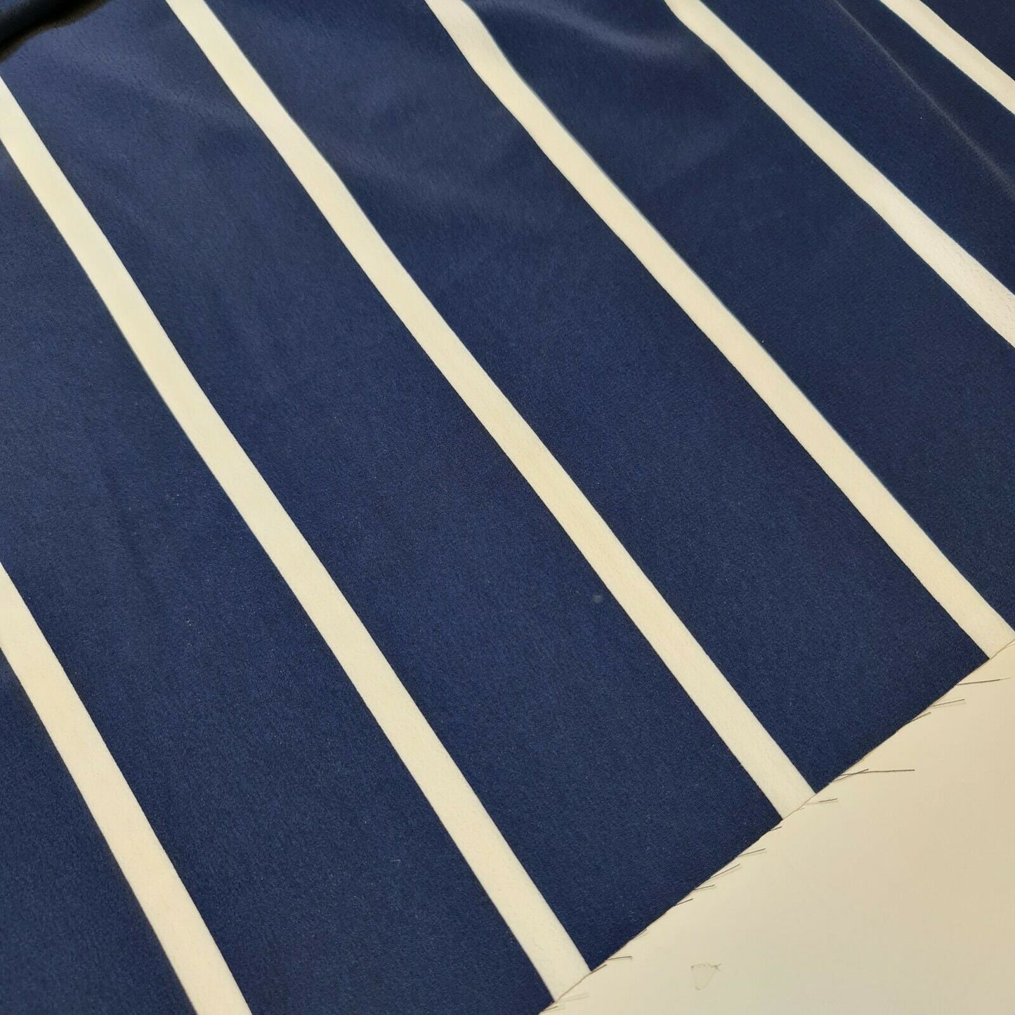 Navy Blue White Stripe Crepe Drape Craft Dress Fabric 58" By The Meter