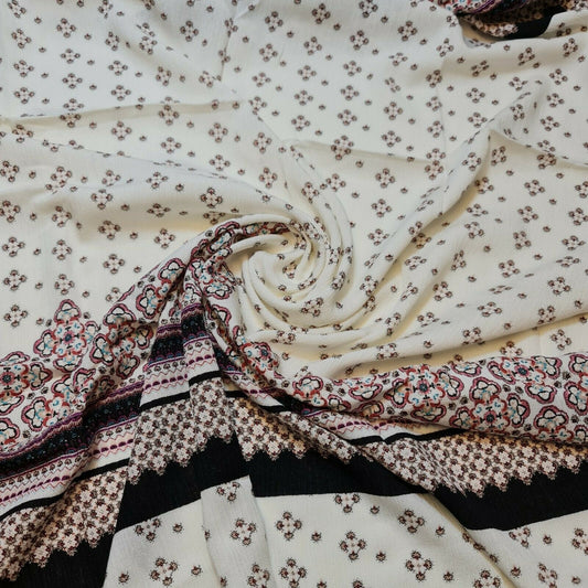 Elfenbeinfarbener Kreppstoff mit Panel-Print, Kleid, Drapierung, Bastelstoff, Meterware, 58"