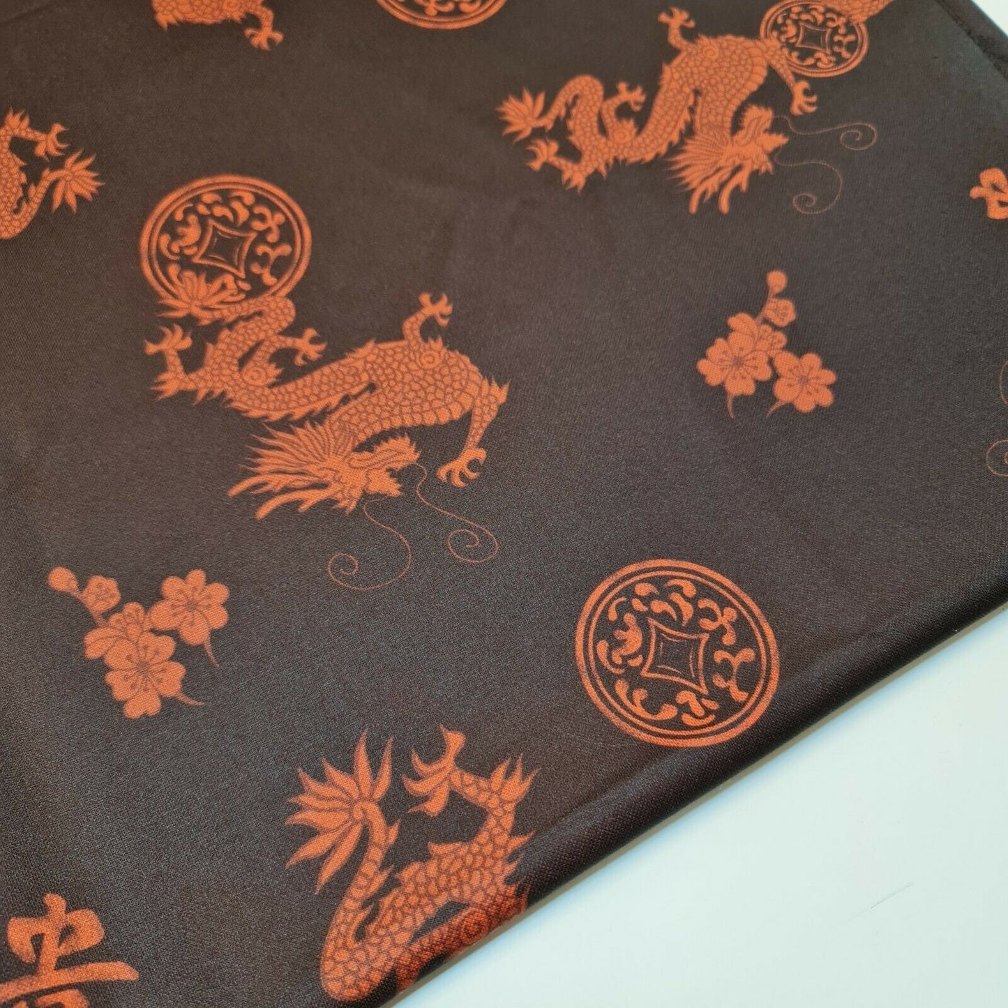 Black Crepe Elastane Jersey Oriental Chinese Dragon Soft Fabric 58" By The Meter