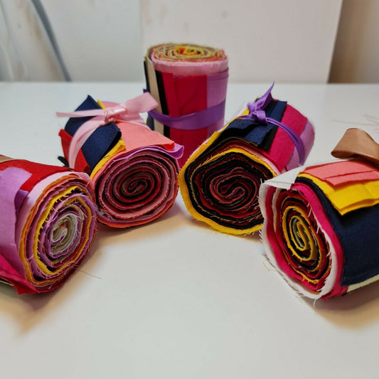 10 Plain Solid Colours Jelly Roll Honey Bun Strips 100% COTTON PATCHWORK FABRIC