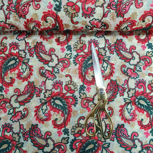 Cream Chiffon Heavy Thread Hand Embroidery Dress Craft Fabric 44"