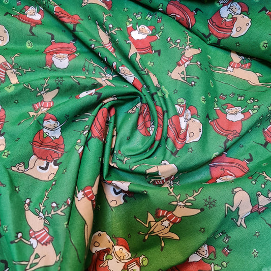 Weihnachts-Polycotton-Druck, Weihnachtsmann, Rentier, Ingwer-Mann, Festival-Polycotton (112 cm breit), Druck -2