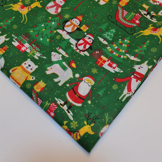 Christmas Polycotton Print Santa Reindeer Ginger man Festival Polycotton  (112cm wide) Print -7